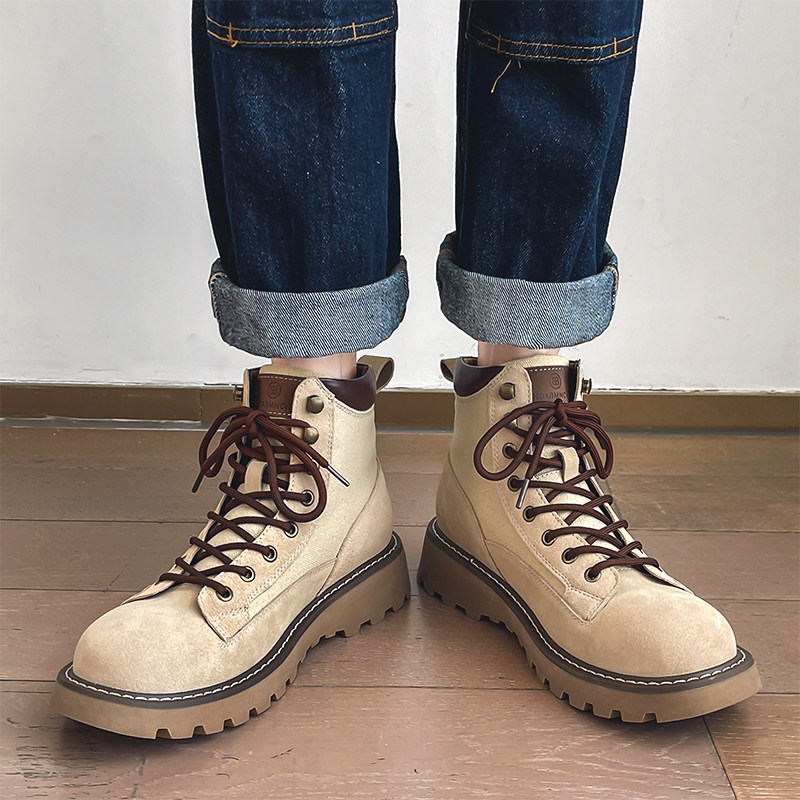 冬季加绒马丁靴男复古厚底沙漠靴情侣大黄靴B253-9852-P120,男鞋马丁靴,星座814A（原电商B253）