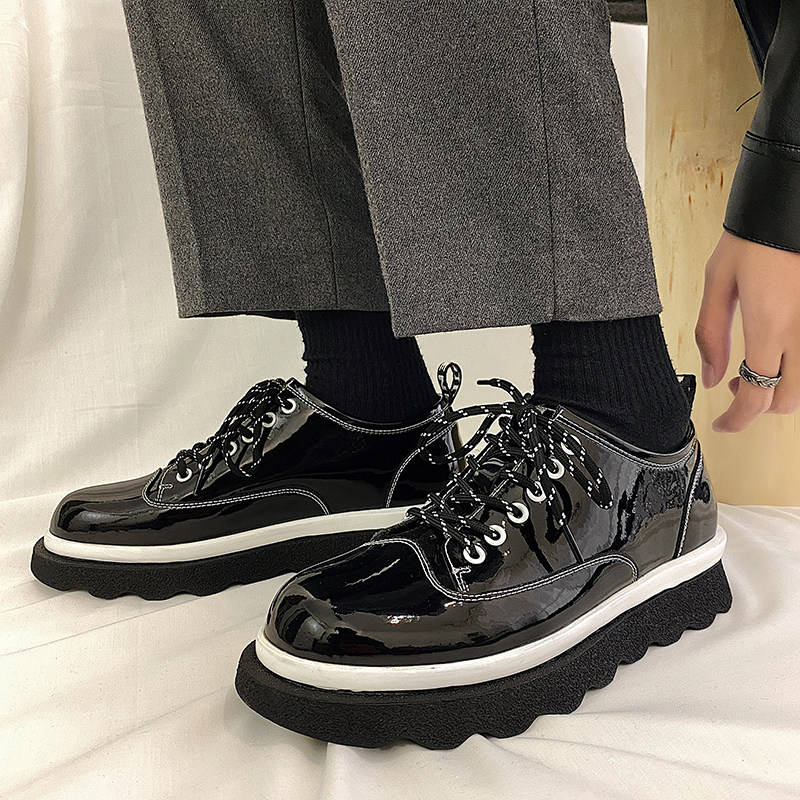 2021韩小众增高漆皮松糕鞋男厚底黒色小皮鞋B253-88376-P105，男鞋皮鞋，星座814A（原电商B253）
