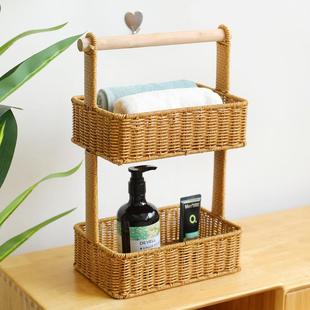 桌台面收纳置物架多层仿藤编织浴室卫生间杂物收纳架子卧室整理架