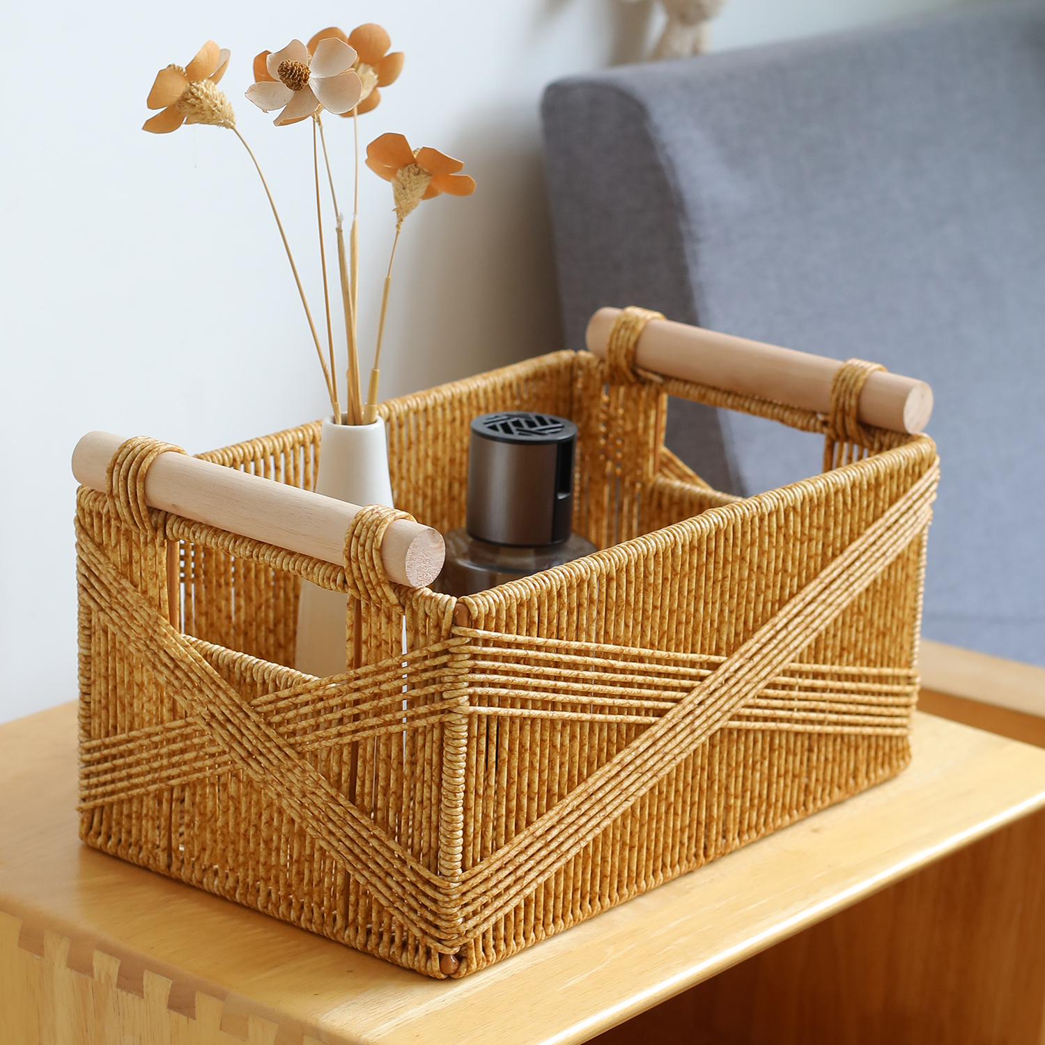 客厅杂物零食收纳筐创意仿藤编