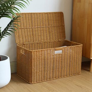 特大号收纳箱家用仿藤编织箱子整理储物箱衣服被子超大容量翻盖箱