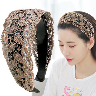 刺绣宽边蕾丝发箍带齿防滑发卡洗脸女款 网红压发气质外出束发头箍