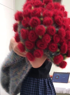 玫瑰花毯子松鼠绒束毯子毛线手工