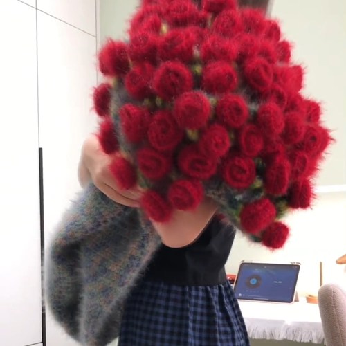 玫瑰花毯子松鼠绒束毯子毛线手工