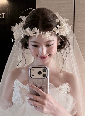 森系蕾丝花朵发箍新娘头饰甜美优雅婚纱礼服减龄造型手工头花配饰