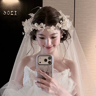 森系蕾丝花朵发箍新娘头饰甜美优雅婚纱礼服减龄造型手工头花配饰
