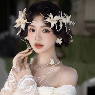 新娘结婚头饰复古风设计感甜美结婚发箍韩式 婚纱纯手工饰品套装