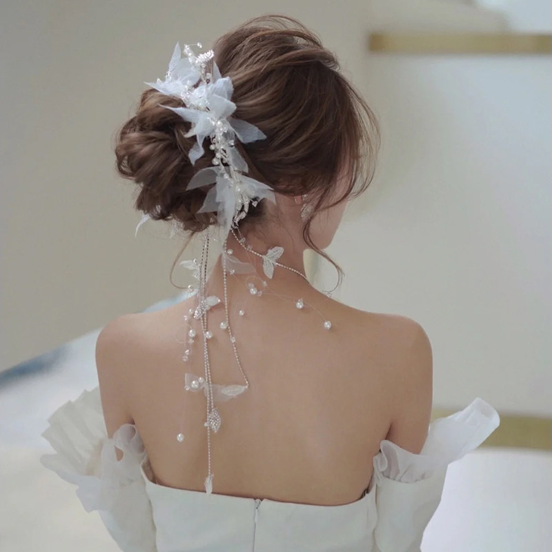 时尚日韩婚礼化妆师原创设计仙美娟纱头饰发带森系婚纱照旅拍造型