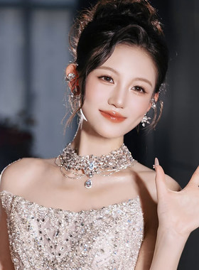 华丽风新娘项链高级感水晶水钻重工奢华礼服婚纱闪亮配饰