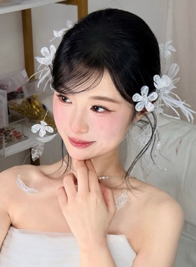 森系超仙白色花朵头饰新娘婚纱拍照道具高级感甜美造型蕾丝发饰