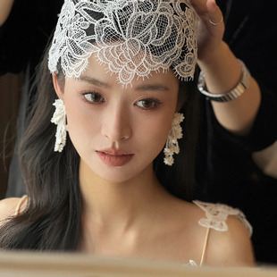 法式复古超仙蕾丝帽式简约头饰头纱高级感影楼拍照造型跟妆配饰品