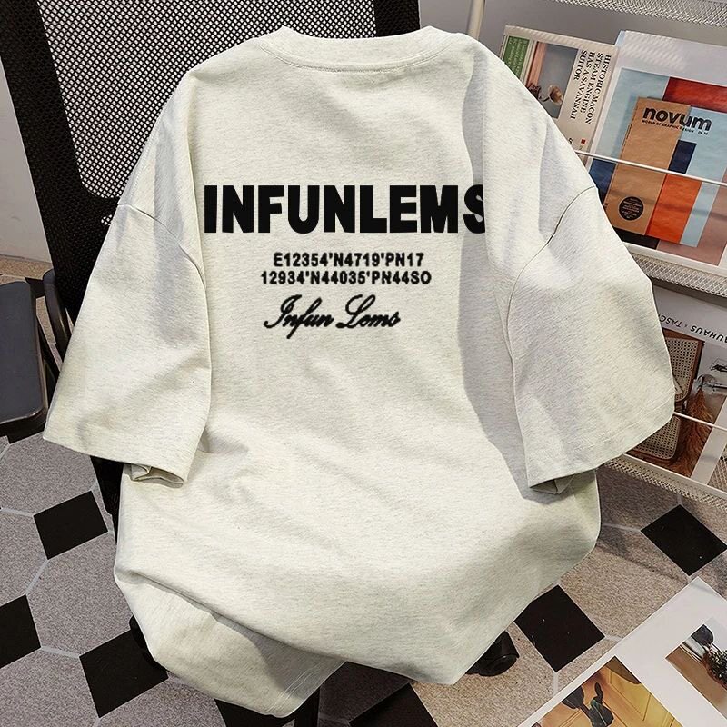 重磅纯棉夏季百搭美式嘻哈字母印花短袖T恤男女宽松设计感上衣服