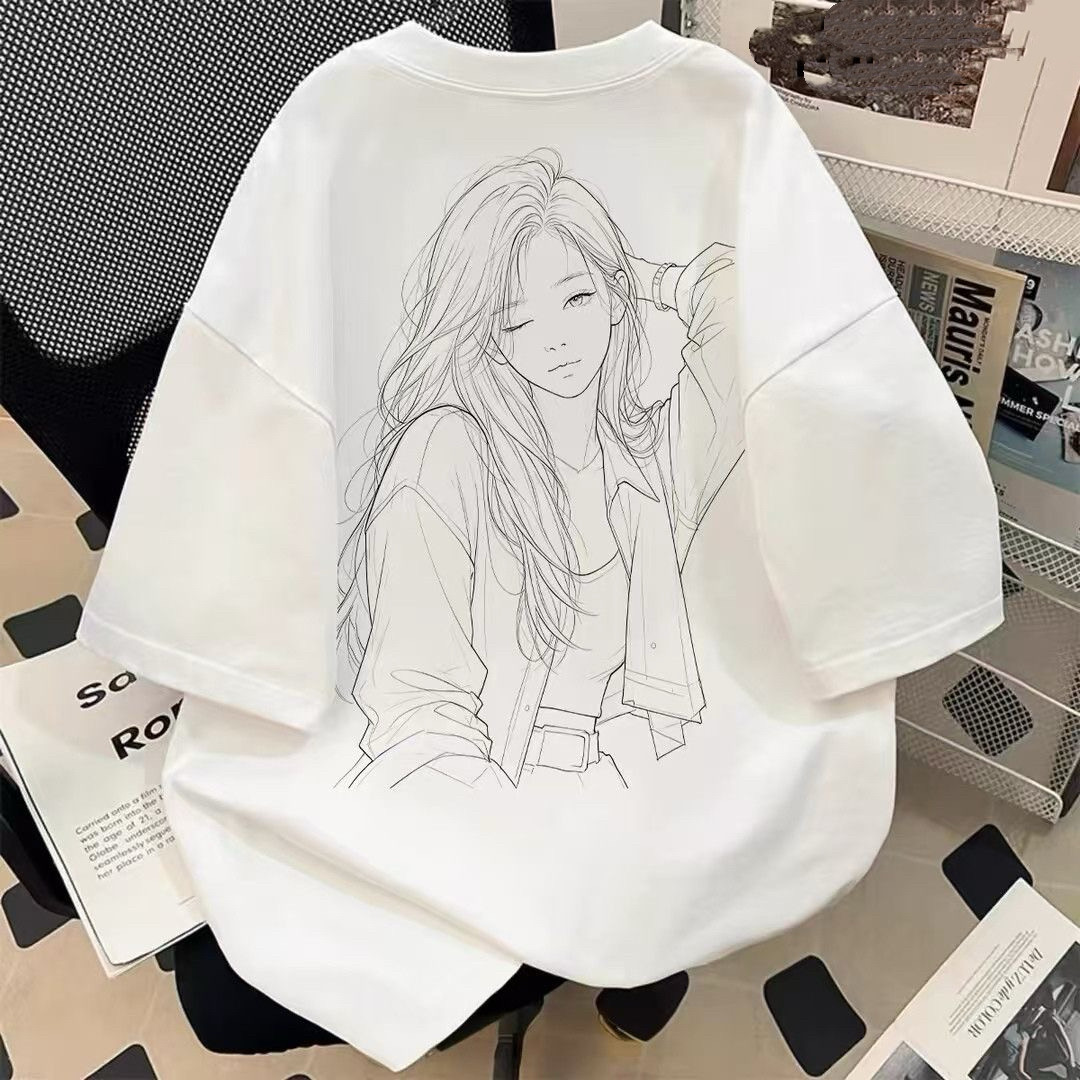 100%纯棉素描印花短袖T恤