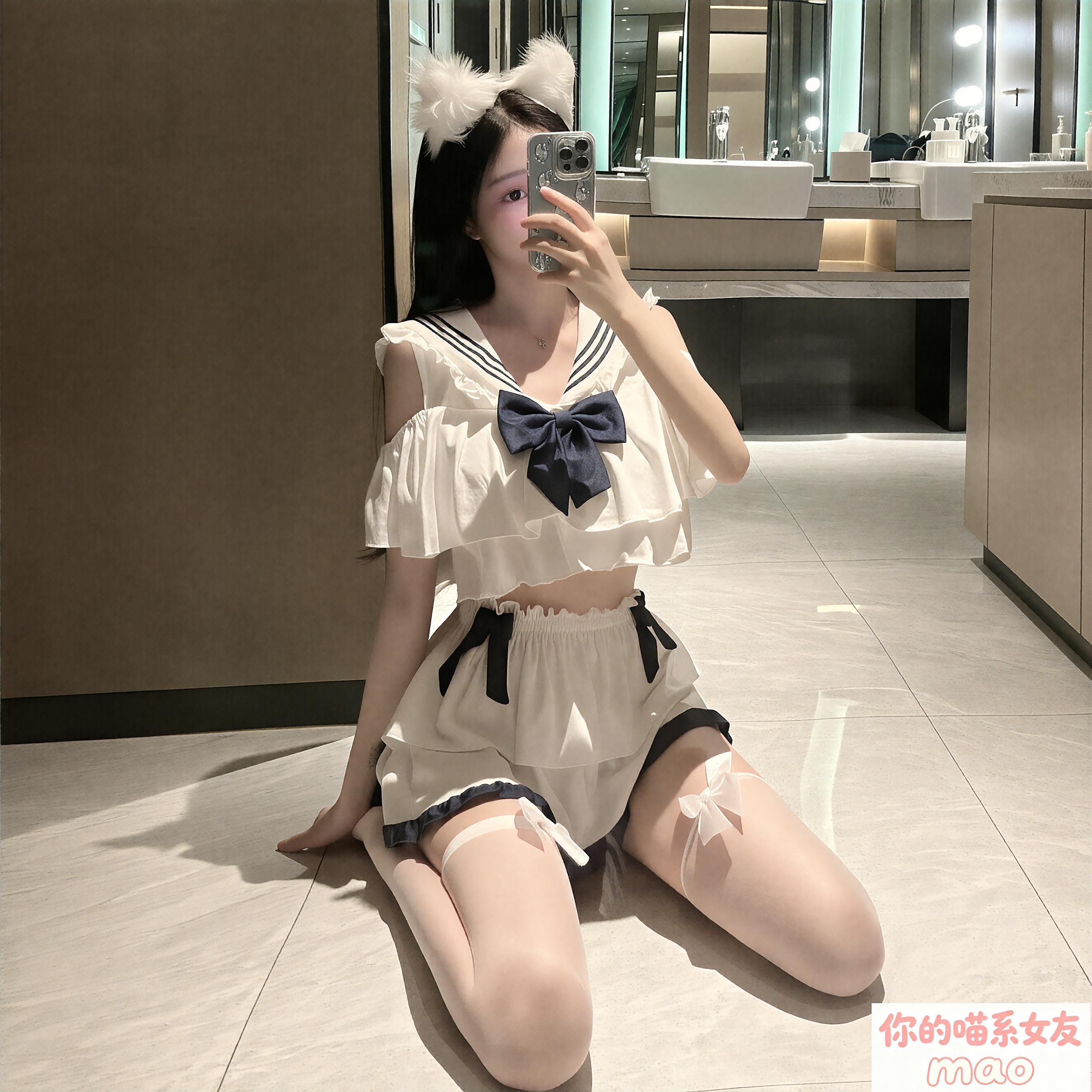 猫！学院柔光*清纯学院装性感睡衣jk制服套装衬衫女水手服露肩蛋