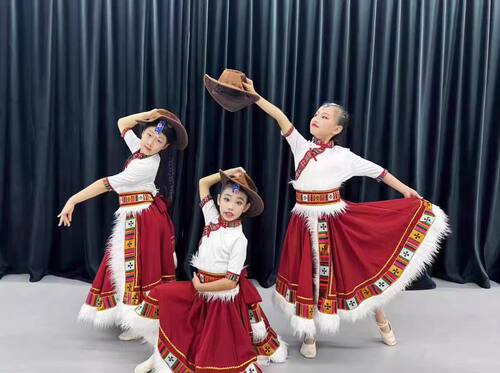 儿童藏族表演服练习裙藏族演出服民族大摆裙舞剧目藏族女童舞蹈服