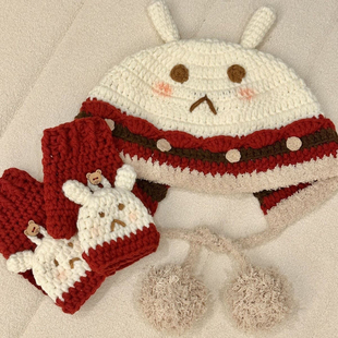 手工毛线自制蹦蹦炸弹钩针兔子帽子diy编织线材料包原神可莉周边