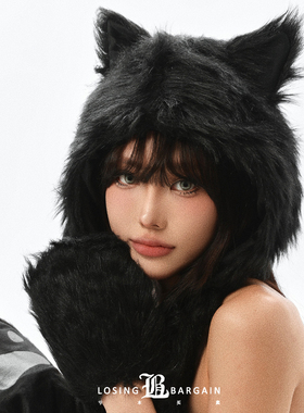 【Losing Bargain】原创小黑猫咪立耳围脖一体独家自制版型男女帽