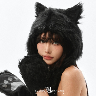 【Losing Bargain】原创小黑猫咪立耳围脖一体独家自制版型男女帽