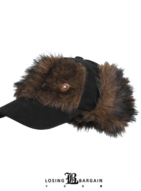 【Losing Bargain】原创宝石毛毛皮草护耳小众复古宽沿鸭舌棒球帽