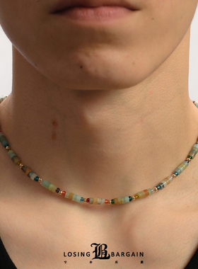 【Losing Bargain】原创天然石彩色叠拼项链度假风百搭简约男女