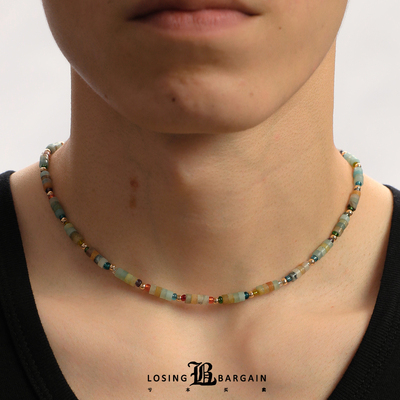 【Losing Bargain】原创天然石彩色叠拼项链度假风百搭简约男女