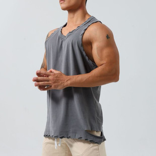 重磅破洞无袖 背心男T恤坎肩运动健身潮牌肌肉撸铁狗兄弟宽松大码