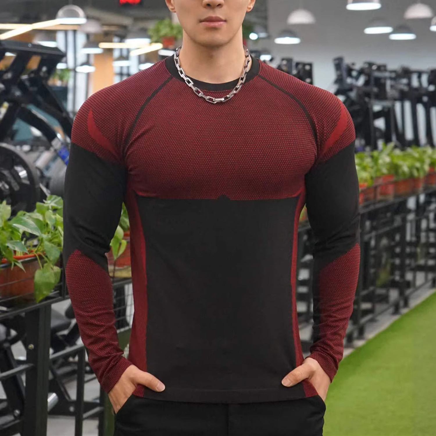 运动长袖男健身美式潮牌肌肉撸铁狗兄弟紧身衣速干透气弹力插肩袖