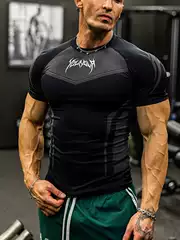 Youngla Sports Short-Sleeved Men's T-Shirt American Fashion Brand Fitness Tights Quick-Drying Elastic Breathable Summer High Elasticity