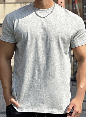 运动短袖男T恤垫肩收袖口健身跑步训练肌肉撸铁狗兄弟美式纯色潮