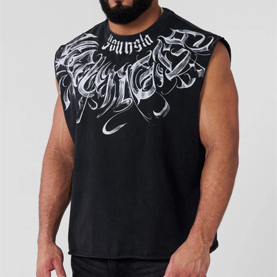 YOUNGLA 无袖坎肩宽肩运动健身男美式潮牌数码直喷宽松透气弹力