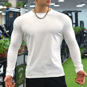 透气弹力跑步健身肌肉撸铁狗潮牌兄弟 圆领打底衫 运动长袖 男修身