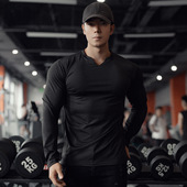 潮显肌肉型男 健身跑步训练篮球美式 运动长袖 男V领速干透气打底衫