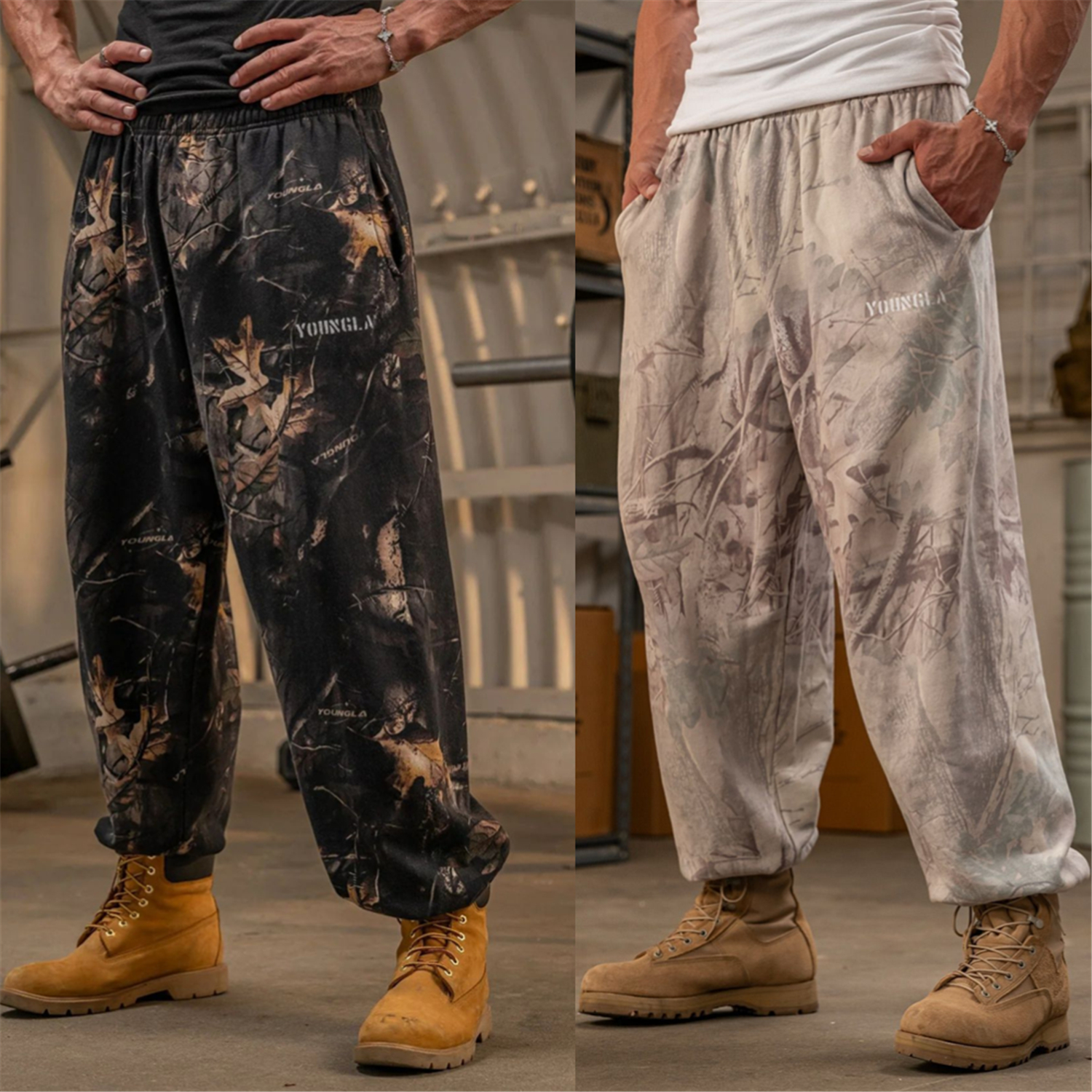 YOUNGLA 运动裤男长裤迷彩3D健身跑步锻炼美式潮牌透气弹力收口裤