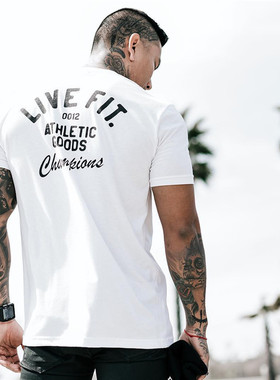 夏季新款运动男短袖T恤肌肉健身衣撸铁狗兄弟美潮牌跑步训练篮球