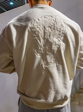 运动卫衣男长袖圆领加绒加厚摇粒绒刺绣秋冬季肌肉健身狗兄弟潮牌