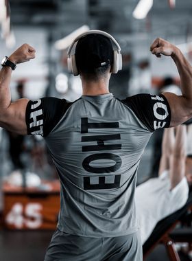 冰感 运动短袖男T恤肌肉健身撸铁跑步透气弹力速干篮球紧身衣训练