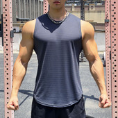 速干透气弹力运动背心男健身衣无袖 坎肩圆摆肌理纹肌肉撸铁狗潮牌