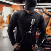 双面德绒秋冬季 运动长袖 男T恤幻彩扎染健身跑步锻炼肌肉半高领潮