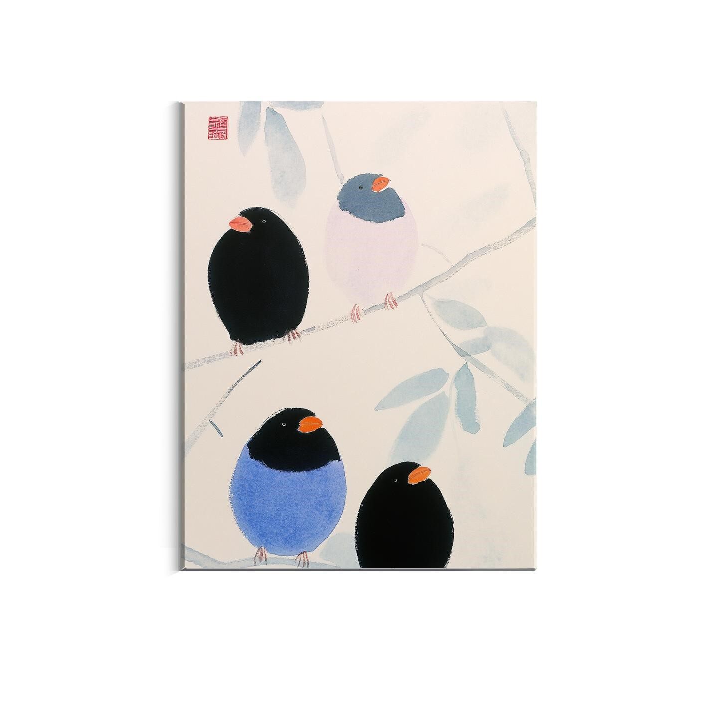 A300_小鸟新中式餐客厅卧室玄关现代装饰挂画温馨治愈风景实木无