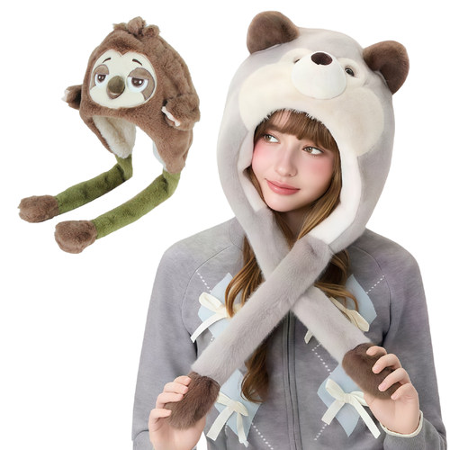 大灰狼闪电保暖套头帽子耳朵会动