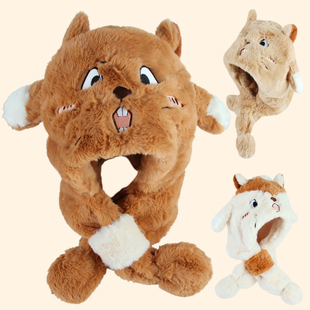 土拨鼠保暖帽子护耳防风女男孩可爱耳朵会动儿童毛绒保暖冬季加厚