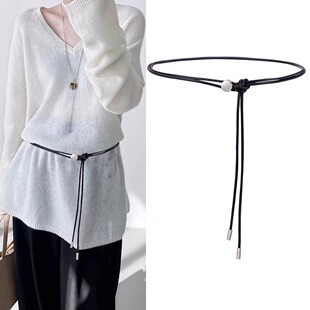 加长腰带女百搭装饰裙子配毛衣收腰皮绳时尚打结腰绳黑色细腰带潮
