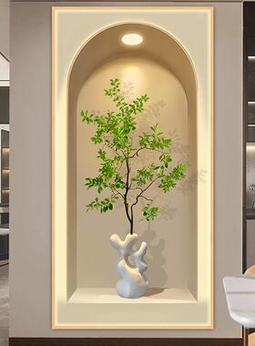 中式玄关装饰画3d自粘墙贴画客厅过道走廊竖版仿真绿植背景墙壁画