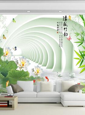 竹报平安绿色风景画贴画墙贴自粘贴纸壁纸客厅背景墙装饰壁画墙纸