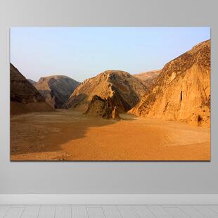 黄土高坡风景贴画简约客厅沙发背景装饰挂画黄色土地风水壁画墙贴