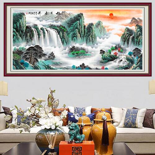 鸿运当头客厅装饰画山水画国画旭日东升沙发背景墙壁画办公室画