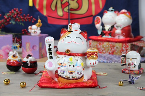 电动摇手8寸千客万来宝船招手猫福缘猫摆件开业送礼新款金运招财