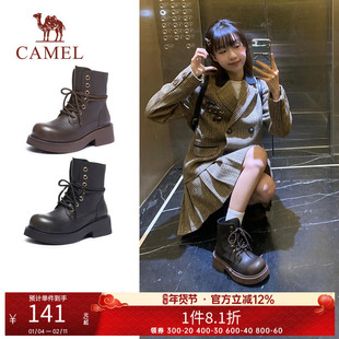 【清仓】骆驼女鞋款复古英伦风厚底粗跟美拉德机车短靴女马丁靴