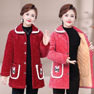 四川省服妈妈新款 棉衣罩衣女外穿百搭保暖棉袄棉服纯色带毛边加厚