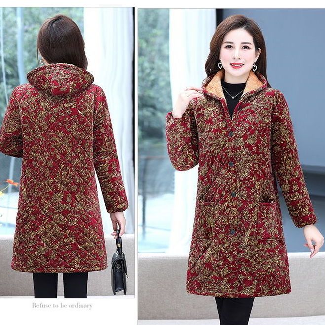 四川省服中老年加厚棉袄洋气妈妈新款中长款连帽棉衣外套保暖棉服